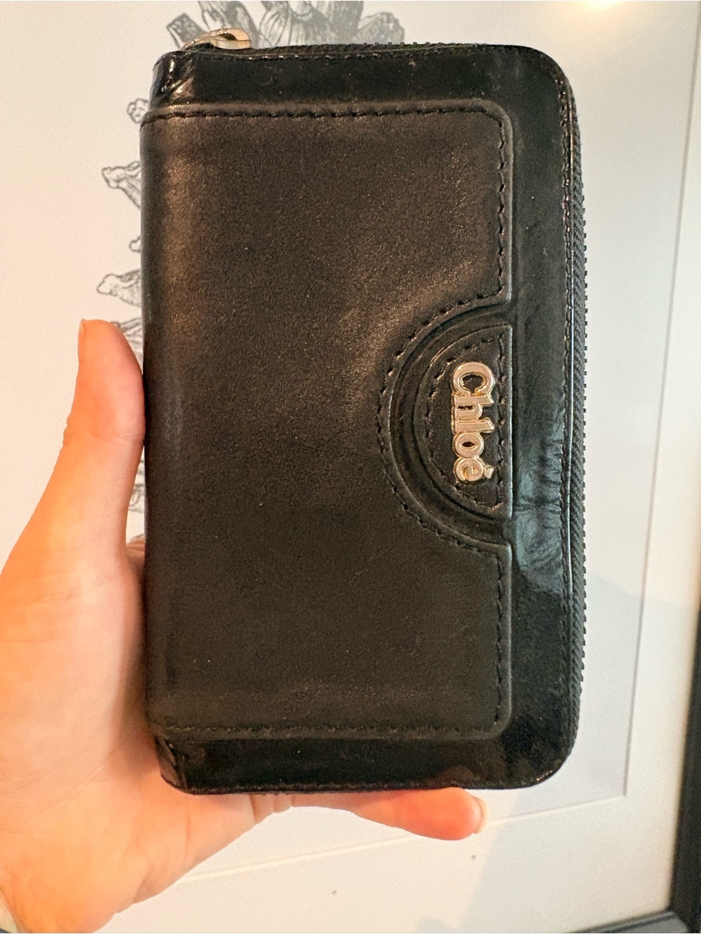 Chloe Black Leather Zip around Wallet